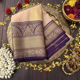 Vriksham Luxury Peach With Violet-Gold Full Brocade Work Kanchi Silk Saree-VS4776